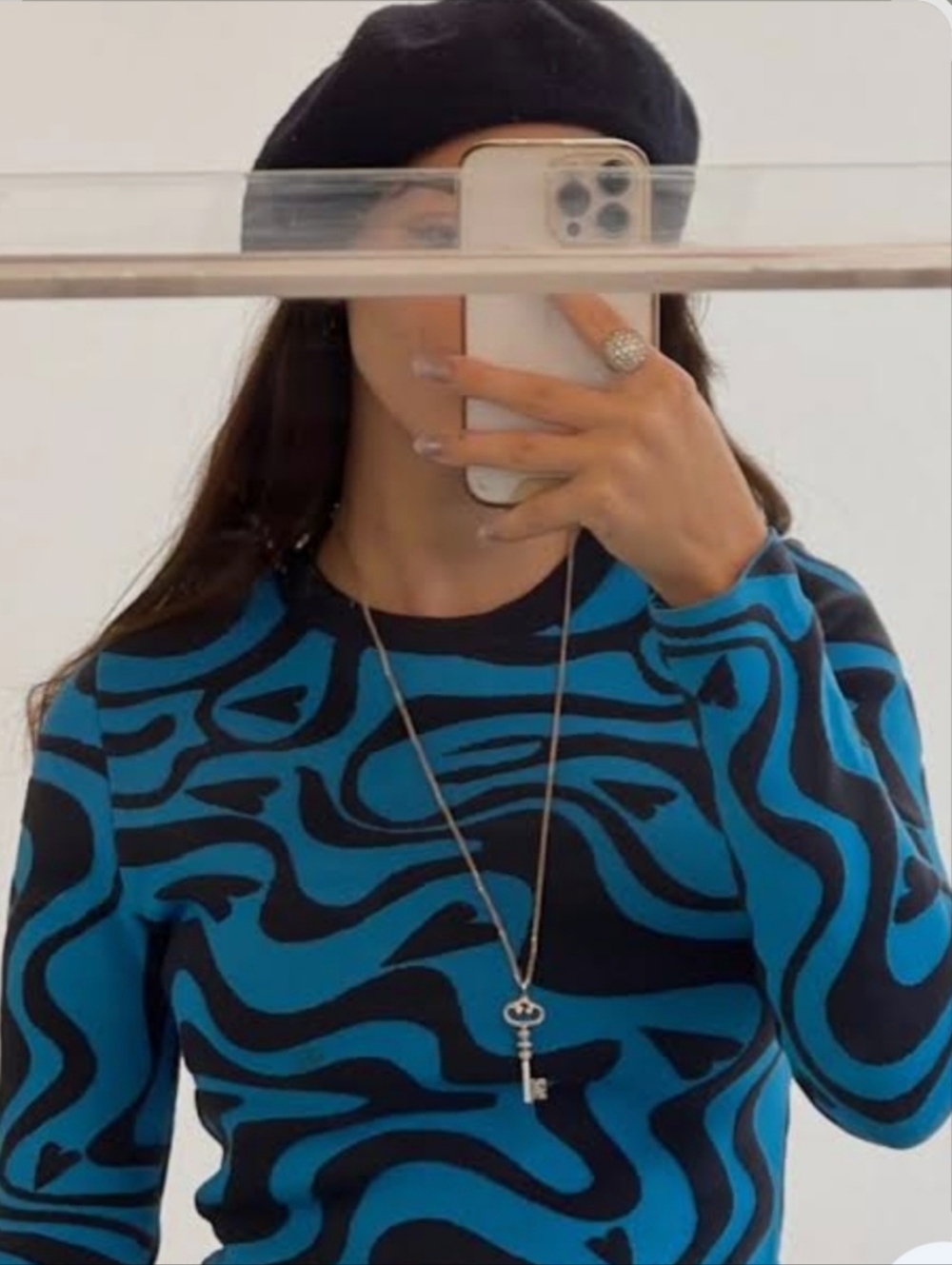 Zara Crop Long Sleeve BLUE SWIRL SWEATER S. Meduim No Tags